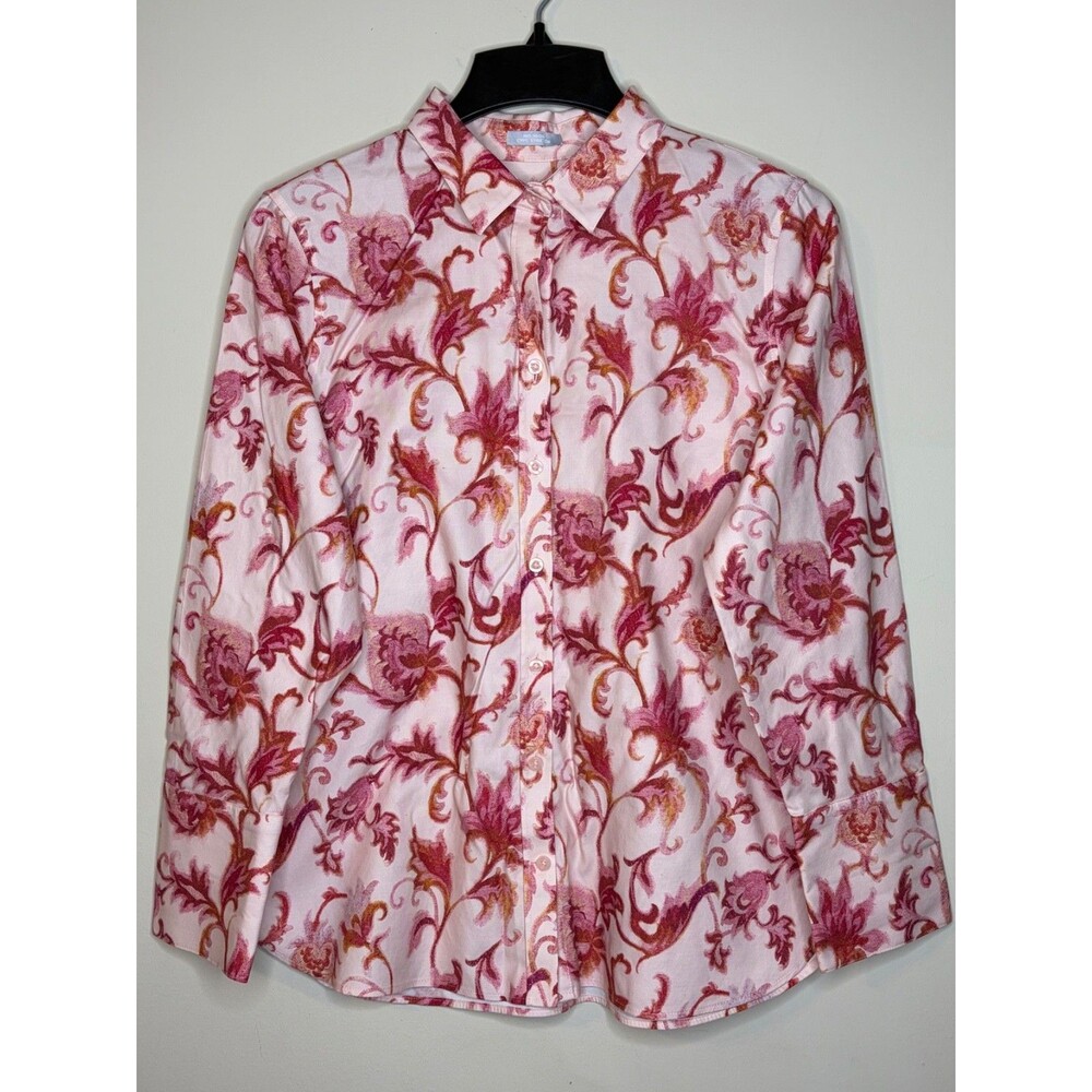 Chico's Cotton Blend Floral Long Sleeve Button Up Shirt Size 2